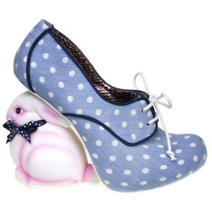 ISO irregular choice flopsy polka dot pump heels